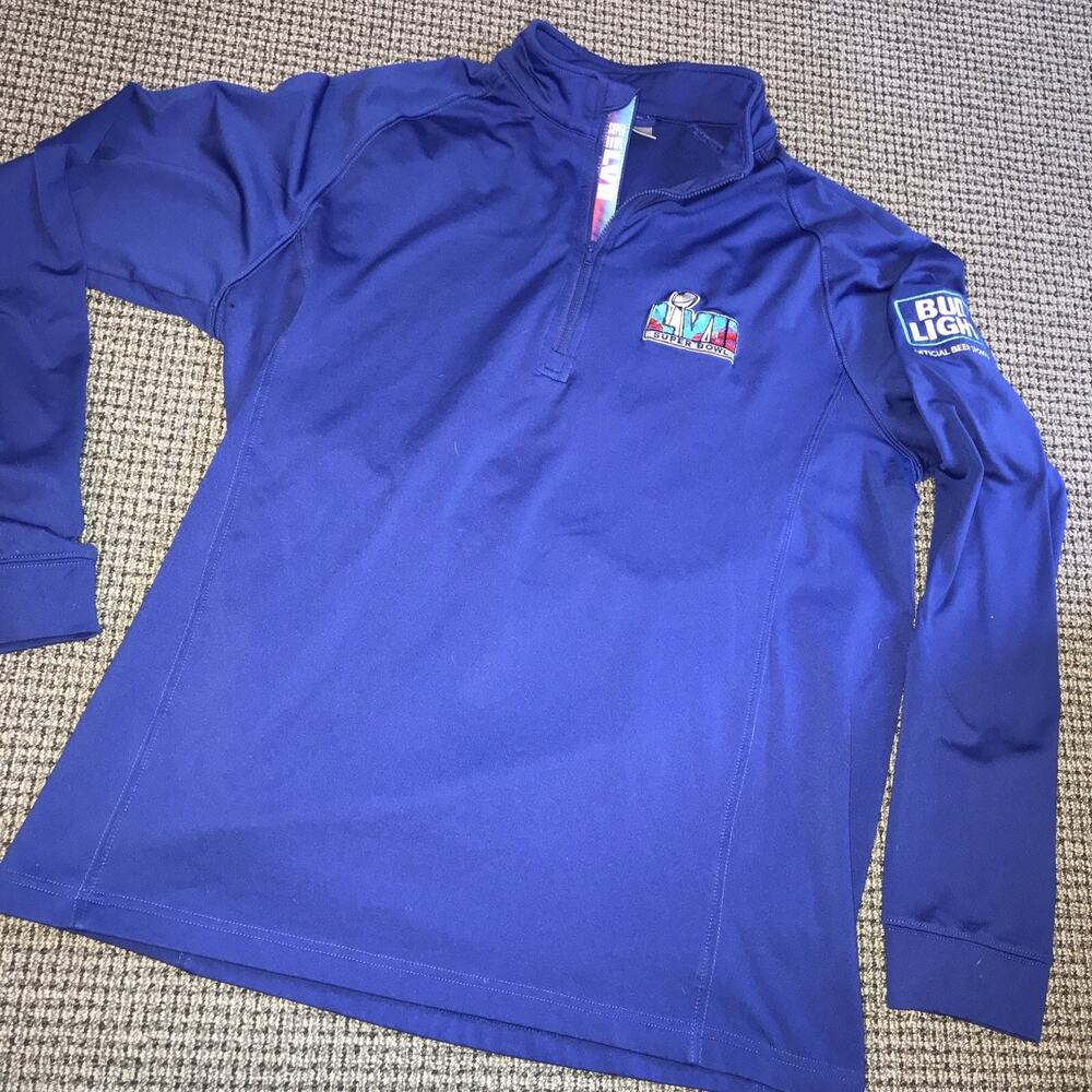 Bud Light Super Bowl LVII QuarterZip LongSleeve Large Blue‎ Sweatshirt